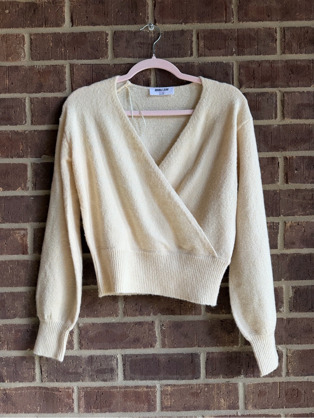 Double Zero Cream Crossover V-Neck Sweater